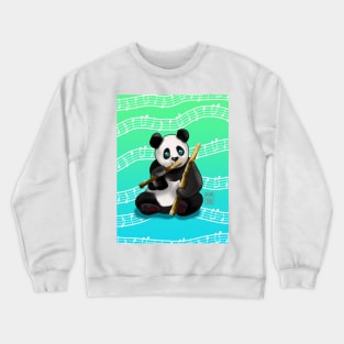 Cute panda with bamboo stalks on a musical green background Crewneck Sweatshirt